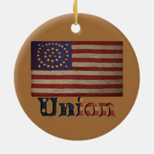 Civil Krig Union Flagga ✨ Antique Historie Julgransprydnad Keramik