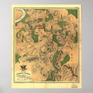Civila Krig Karta i attlefield of Antietam 1862 Poster