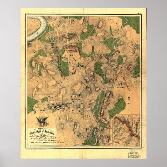 Civila Krig Karta i attlefield of Antietam 1862 Poster (Framsidan)