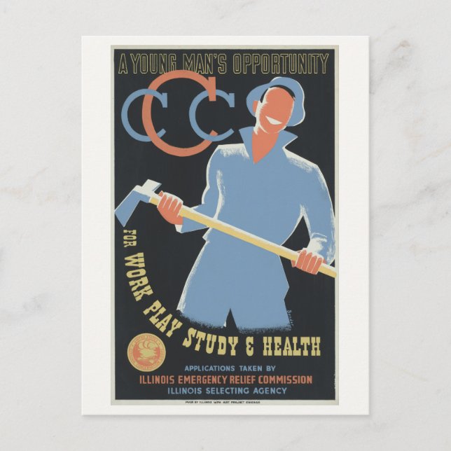 Civilian Conservation Corps: Arbete Fritid Studier Vykort (Framsida)