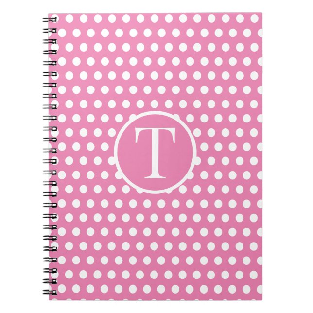 Cjic Cute retro initial brev Polka Dotd Rosa Anteckningsbok (Framsidan)