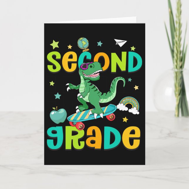 Ck To School Rolling Into 2nd Grade T-rex Skateboa Kort (Framsida)