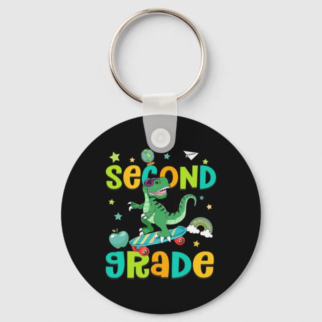 Ck To School Rolling Into 2nd Grade T-rex Skateboa Nyckelring (Framsida)