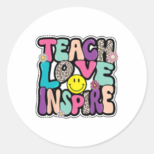 Ck to School Teach Kärlek Inspire Retro Teacher Wo Runt Klistermärke