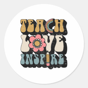 Ck to School Teach Kärlek Inspire Retro Teacher Wo Runt Klistermärke