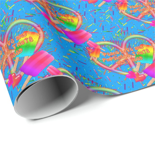 CKC-Peace, Kärlek och Popsicle, Blue-Gift Wrapping Presentpapper (Rullad Hörn)