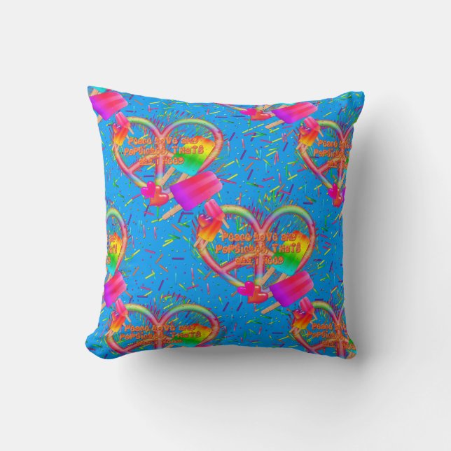 CKC-Peace,Kärlek och Popsicle's-Blue Sq Pillow Kudde (Framsida)