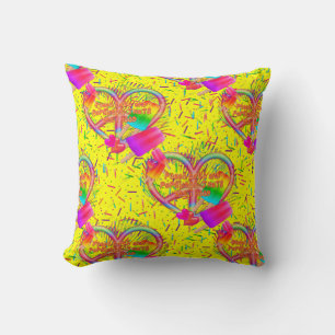 CKC-Peace,Kärlek och Popsicle's-Gult Sq Pillow Kudde