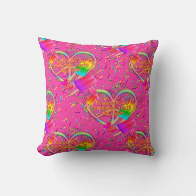 CKC-Peace,Kärlek och Popsicle's-Rosa Sq Pillow Kudde (Framsida)