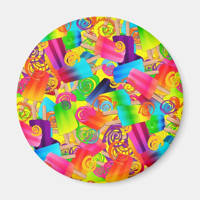 CKC Popsicle Swirls Gult-ROUND MAGNET (Framsidan)