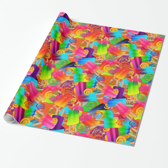 CKC-popsicle Swirls, Orange-Gift Wrapping Papper Presentpapper (Utrullad)