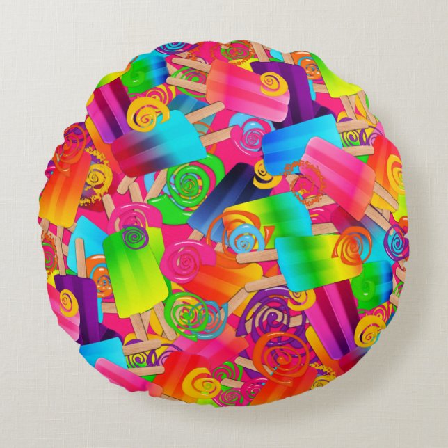 CKC-popsicle Swirls,ROSA-ROUND DEKORATIV KUDDE (Framsidan)