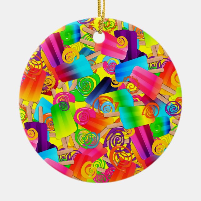 CKC-popSIKURSwirls,Gult-ROUND-ORNAMN Julgransprydnad Keramik (Framsidan)