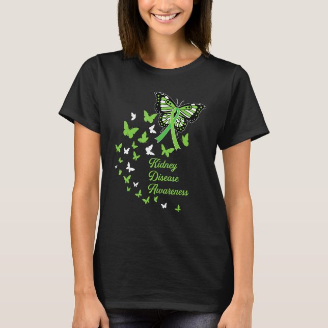 Ckd Kidney Disease Awareness Grönt Butterflies Rib T Shirt (Framsida)