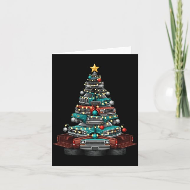 Ckup Truck Christmas Tree Funny Clic Car Graphic M Kort (Framsida)
