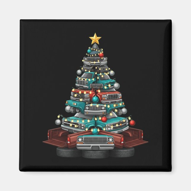 Ckup Truck Christmas Tree Funny Clic Car Graphic M Magnet (Framsidan)