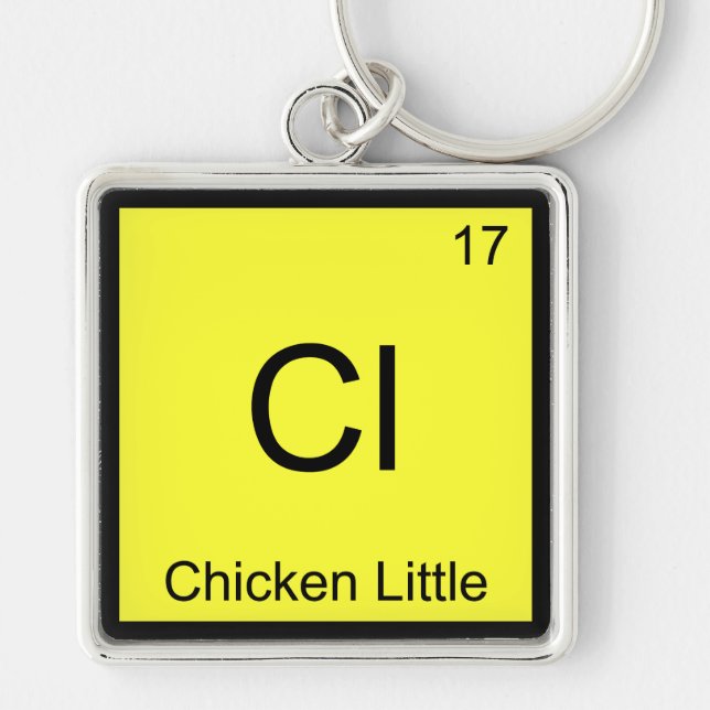 Cl - Chicken Little Funny Chemistry Inslag Symbol Fyrkantig Silverfärgad Nyckelring (Framsidan)