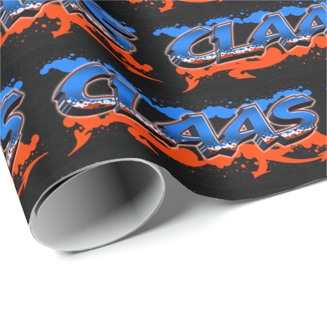 Claas Vorname Name Graffiti blue orange Presentpapper (Rullad Hörn)
