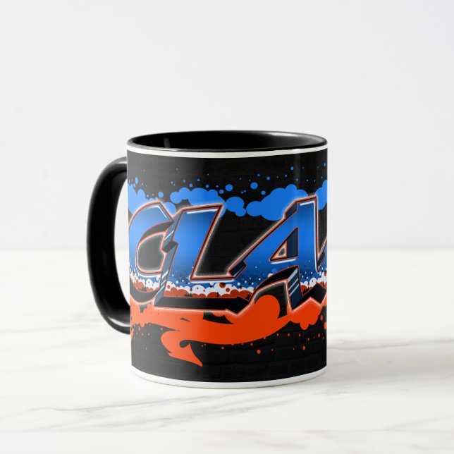 Claas Vorname Name Graffiti blue orange Tasse Mugg (Framsida vänster)