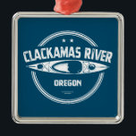 Clackamas River Oregon Kayaking Julgransprydnad Metall<br><div class="desc">Floden Clackamas ligger vid västern av Cascade Range och söder om Columbia River Gorge i norra Oregon och springa från Stora Vår (huvudvattnen) till Big Cliff,  precis söder om staden Estacada. Den mest pikturesska regionen ligger helt inom Mt-Huvan National Forest och omfattar skogsområden,  våtmarker,  strandområden och klippor från sten.</div>