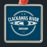 Clackamas River Oregon Kayaking Julgransprydnad Metall<br><div class="desc">Floden Clackamas ligger vid västern av Cascade Range och söder om Columbia River Gorge i norra Oregon och springa från Stora Vår (huvudvattnen) till Big Cliff,  precis söder om staden Estacada. Den mest pikturesska regionen ligger helt inom Mt-Huvan National Forest och omfattar skogsområden,  våtmarker,  strandområden och klippor från sten.</div>