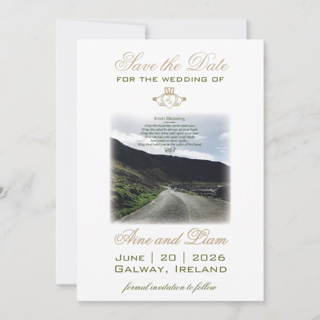 Claddagh Irish Save Date Bröllop Spara Datumet (Framsida)