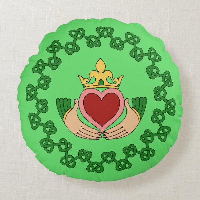 Claddagh och grön flätning rund kudde (Framsidan)