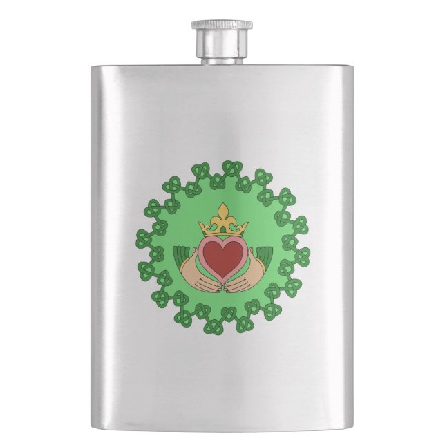 Claddagh och Grönt Knotwork Fickplunta (Framsidan)