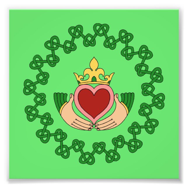 Claddagh och Grönt Knotwork Fototryck (Framsidan)