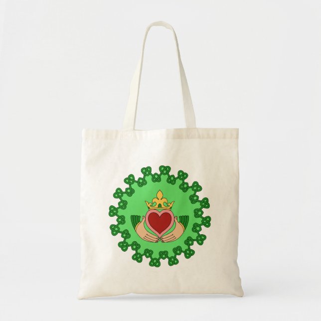 Claddagh och Grönt Knotwork Tygkasse (Framsidan)