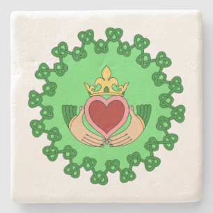 Claddagh och Grönt Knotwork Underlägg Sten