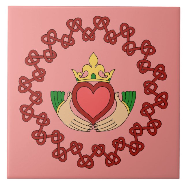 Claddagh och Red Knotwork på Rosa Kakelplatta (Framsidan)
