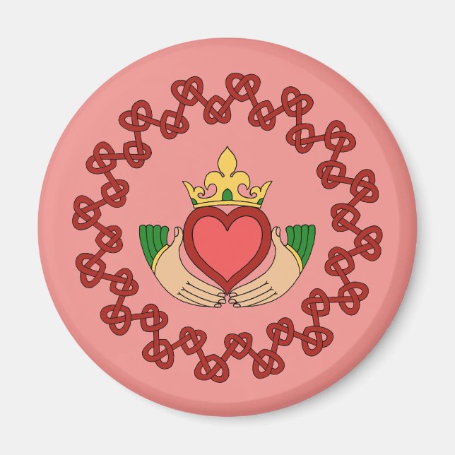 Claddagh och Red Knotwork på Rosa Magnet (Framsidan)