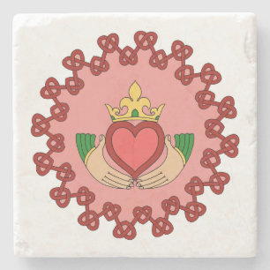 Claddagh och Red Knotwork på Rosa Stenunderlägg