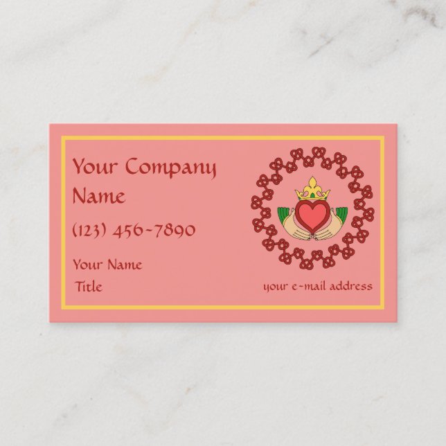 Claddagh och Red Knotwork på Rosa Visitkort (Framsida)