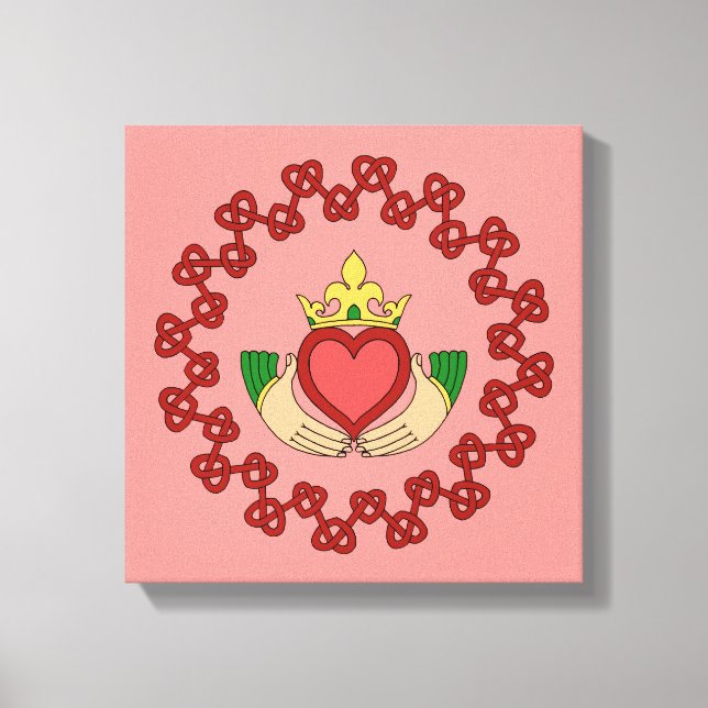 Claddagh och röd knutmönster på rosa canvastryck (Framsida)