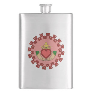 Claddagh och röda Knotwork på rosor Fickplunta