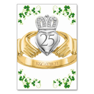 Claddagh Ring Bröllop Initialer och Shamrocks Bord Bordsnummer