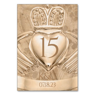 Claddagh Ring Bröllop Initialer & Shamrocks Bordsnummer
