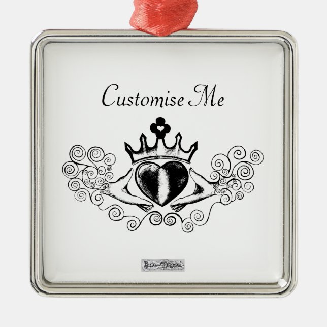 Claddagh (svart) julgransprydnad metall (Framsidan)