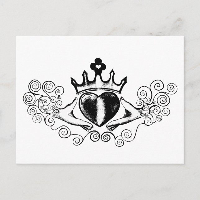 Claddagh (svart) vykort (Framsida)