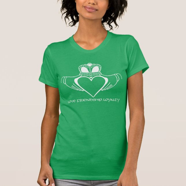 Claddagh symbolkärlek, lojalitet, vänskapt-skjorta tee shirt (Framsida)