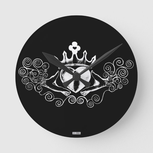 Claddaghen (vit) rund klocka (Framsida)