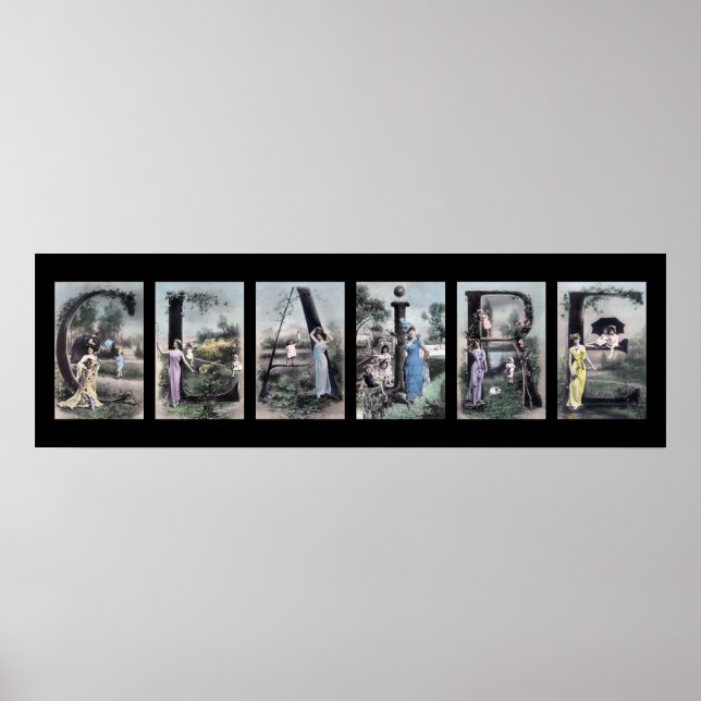 CLAIRE Vintage Alphabet Brev Namn Art Poster (Framsidan)