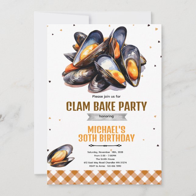 Clam Bake Birthday Party Invitation Inbjudningar (Framsida)