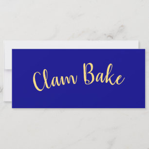CLAM BAKE Finare Roligt Text Royal Blått bakgrund