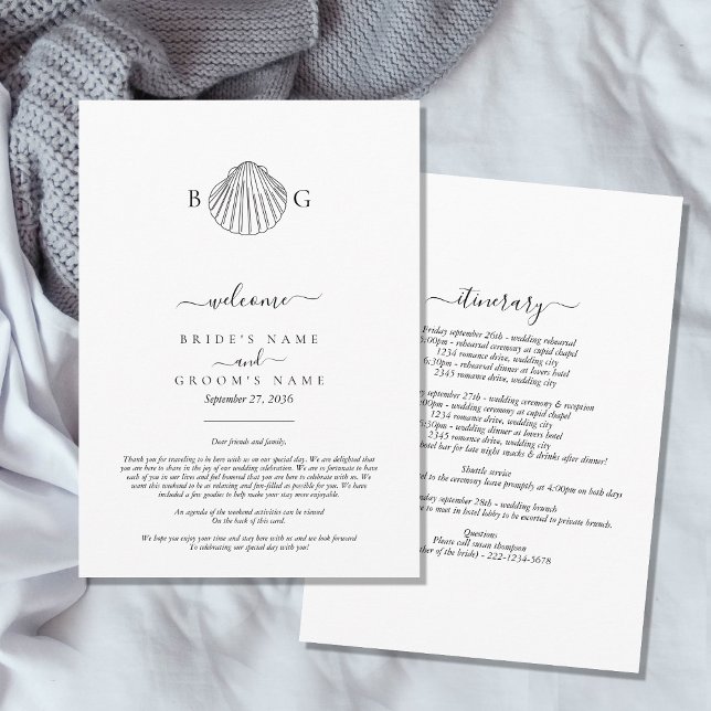 Clam Seashell Monogram Bröllop Itinerary Program (Clam Seashell Monogram Wedding Itinerary Program)