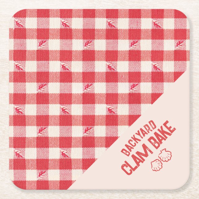 Clambake avslappnad sjömatfest Gingham Rutig Underlägg Papper Kvadrat (Framsidan)