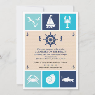Clambake Nautical Beach Icons Party Inbjudningar