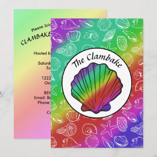 Clambake Rainbow Clam Shellfish Mönster Cookout Inbjudningar